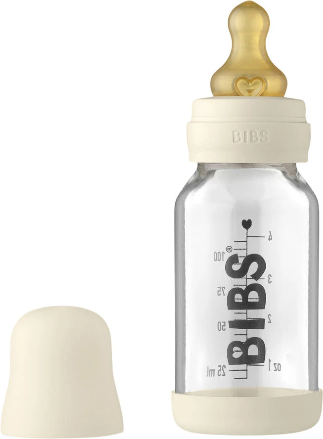 BIBS Baby Glass Bottle Complete Set Latex 110ml Ivory Ivory 3 BIBS Baby Glass Bottle Complete Set Latex 110ml Ivory Ivory