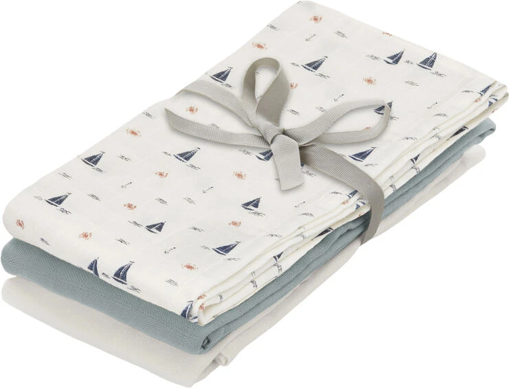 Cam Cam Copenhagen Muslin Cloth, 3-pack - GOTS Mix Sailboats, Petroleum, Creme Sailboats, Petroleum, Creme White 3 Cam Cam Copenhagen Muslin Cloth, 3-pack - GOTS Mix Sailboats, Petroleum, Creme Sailboats, Petroleum, Creme White