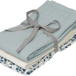 Cam Cam Copenhagen Muslin Cloth, 3-pack - GOTS Mix Fiori, Petroleum, Creme Whit Fiori, Petroleum, Creme White