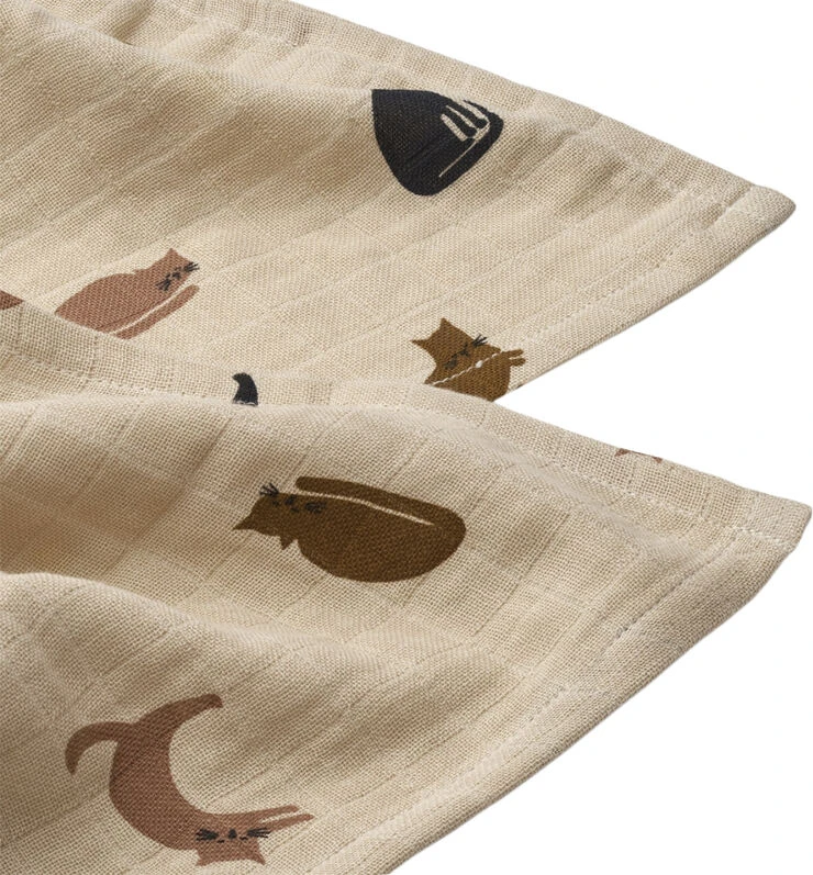 Liewood Lewis Muslin Cloth 2-pack Miauw / Apple Blossom Mix 4 Liewood Lewis Muslin Cloth 2-pack Miauw / Apple Blossom Mix - Billede 2