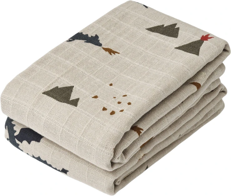 Liewood Lewis Muslin Cloth 2-pack Little Dragon / Dark Sandy Mix 3 Liewood Lewis Muslin Cloth 2-pack Little Dragon / Dark Sandy Mix