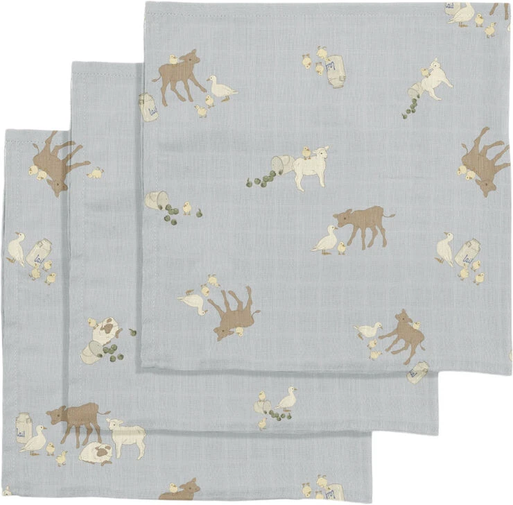 Konges Sløjd 3 PACK MUSLIN CLOTH FARM BLUE 3 Konges Sløjd 3 PACK MUSLIN CLOTH FARM BLUE