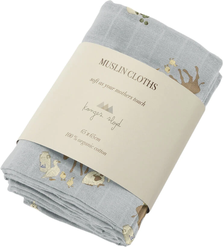 Konges Sløjd 3 PACK MUSLIN CLOTH FARM BLUE 4 Konges Sløjd 3 PACK MUSLIN CLOTH FARM BLUE - Billede 2