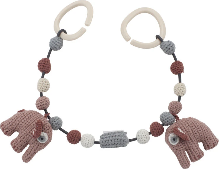 Sebra Hæklet Barnevognskæde, Elefanten Fanto, Blossom Pink 3 Sebra Hæklet Barnevognskæde, Elefanten Fanto, Blossom Pink